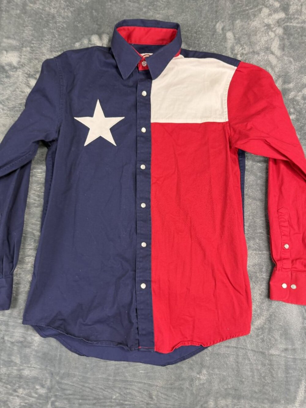 Larro Mens Red White Blue Texas Flag Button-Down Long Sleeve Shirt M